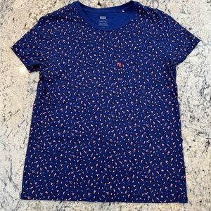 Levi’s Perfect Crew Leopard Print Tee Blue Pink Short Sleeve Size Medium
